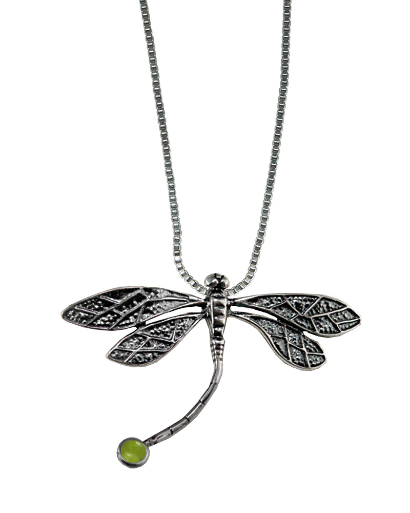 Sterling Silver Graceful Dragonfly Pendant With Peridot